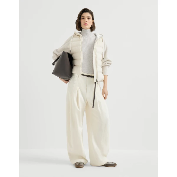 Brunello Cucinelli Down jacket with knitted sleeves and monili in White