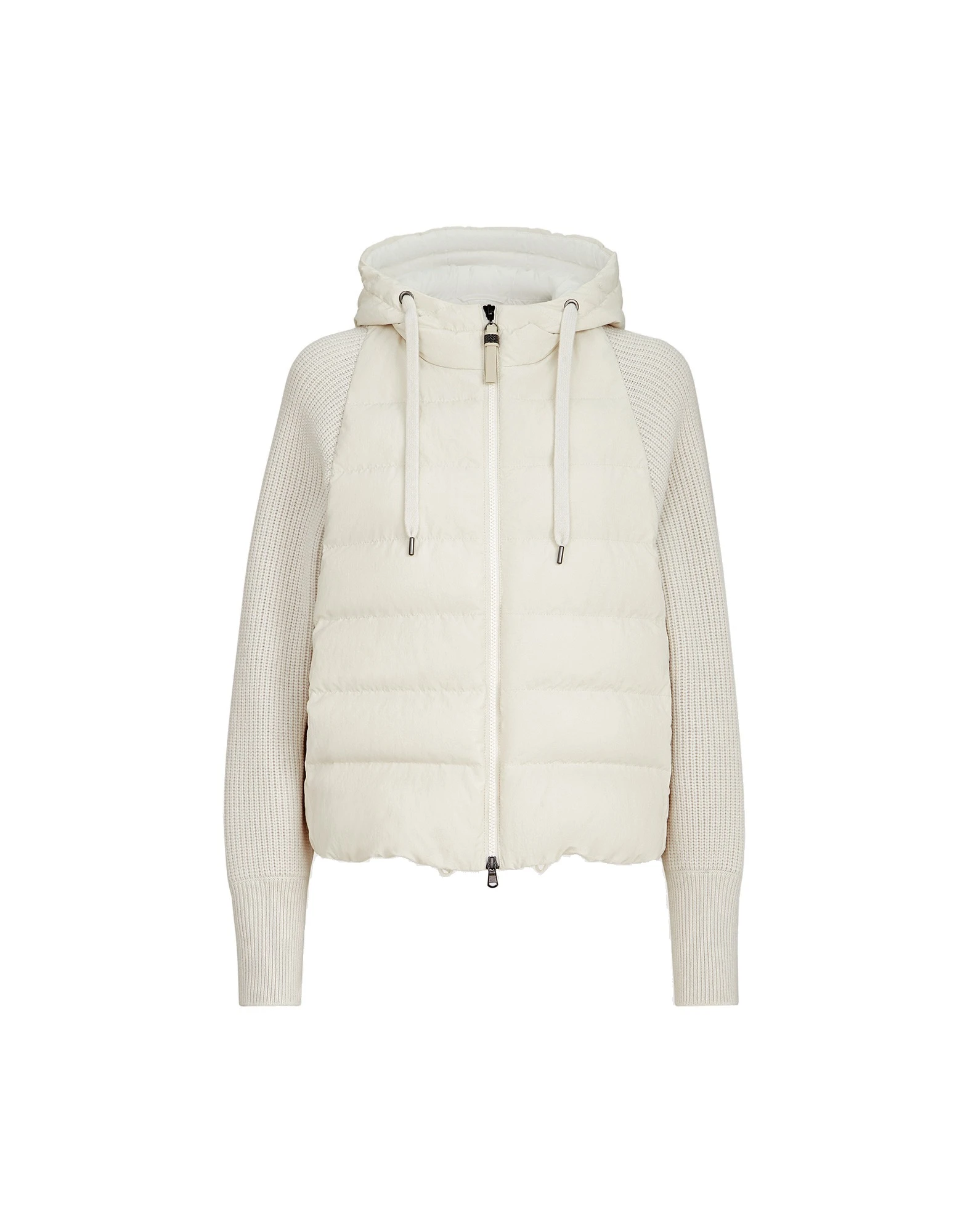 Brunello Cucinelli Down jacket with knitted sleeves and monili in White | Buy Jackets at Luxury Shoes Brunello Cucinelli Down jacket with knitted sleeves and monili in White
