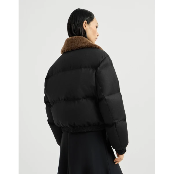 Brunello Cucinelli Down jacket with shearling collar in Black, view 3 | Shearling Jackets | Luxury Shoes 