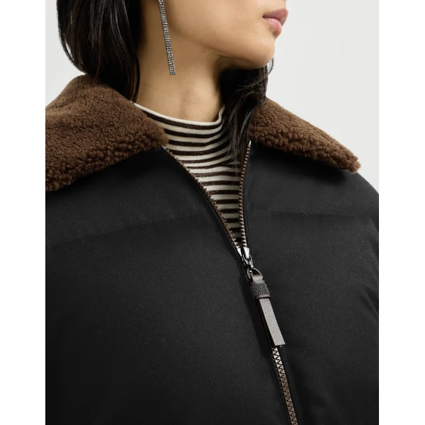 Brunello Cucinelli Down jacket with shearling collar in Black, view 4 | Shearling Jackets | Luxury Shoes 