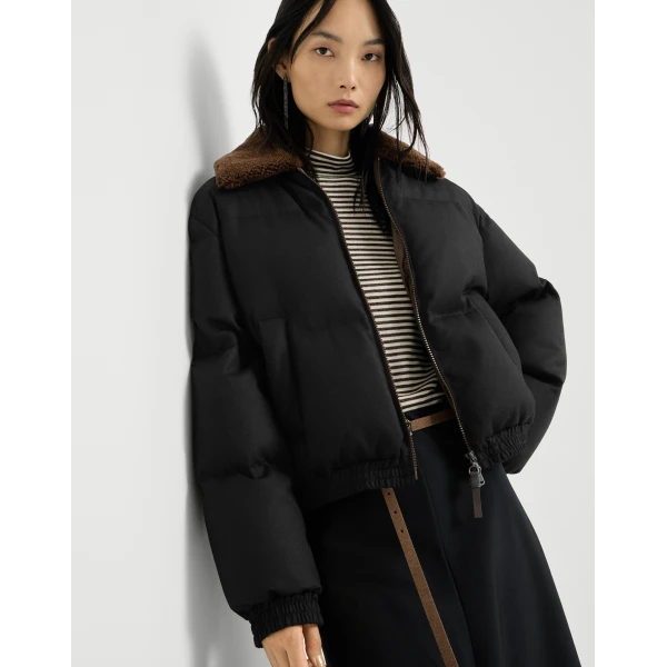 Brunello Cucinelli Down jacket with shearling collar in Black, view 5 | Shearling Jackets | Luxury Shoes 