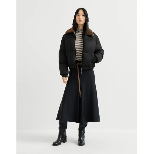 Brunello Cucinelli Down jacket with shearling collar in Black, view 6 | Shearling Jackets | Luxury Shoes 