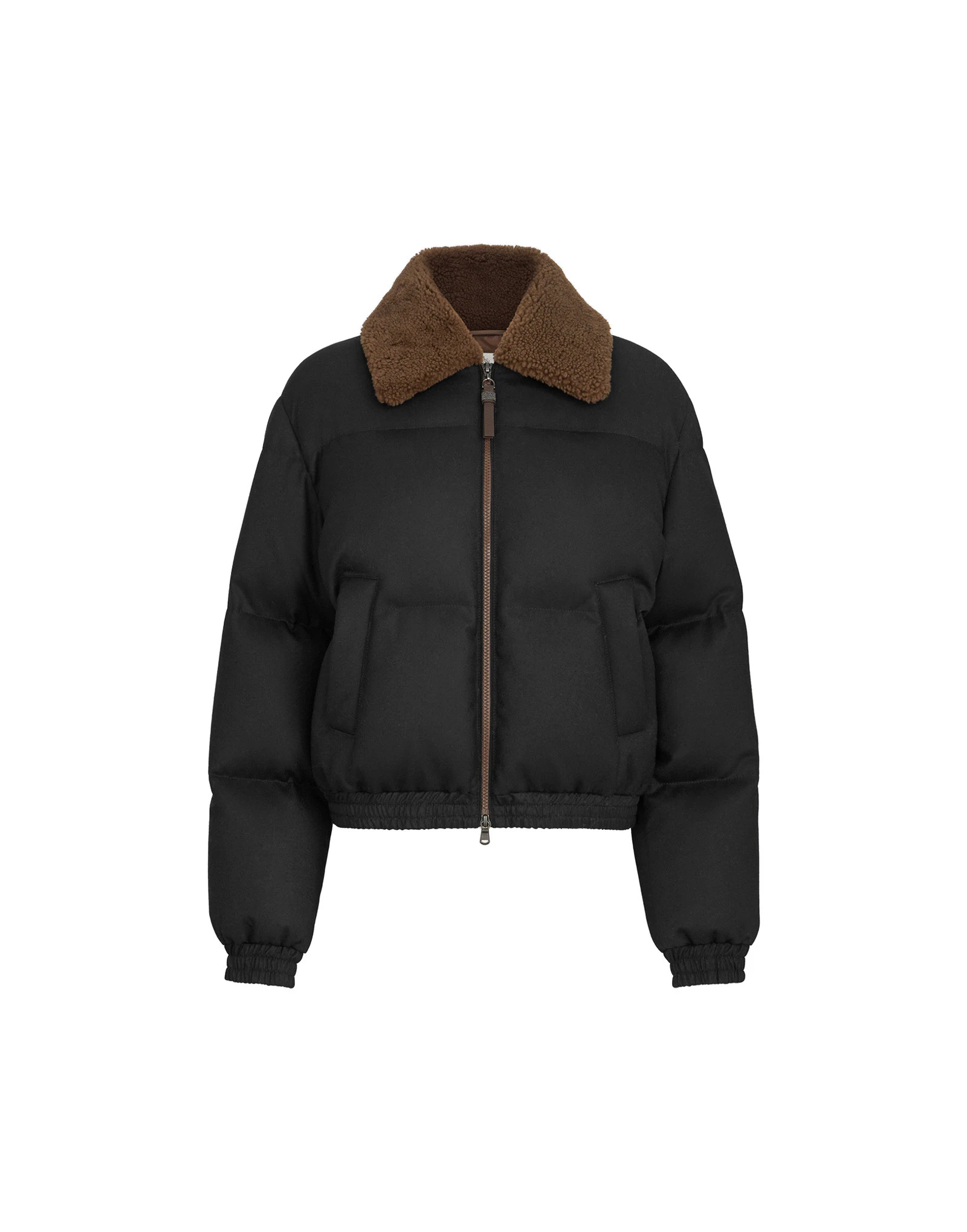 Brunello Cucinelli Down jacket with shearling collar in Black Brunello Cucinelli Down jacket with shearling collar in Black | Shearling Jackets | Luxury Shoes