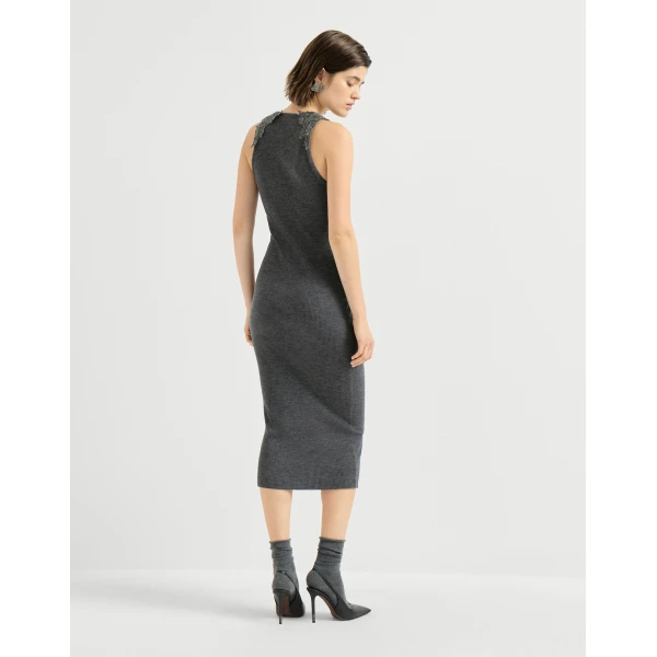 Brunello Cucinelli Dress with dazzling lace embroidery in Lead, view 3 | Dresses | Luxury Shoes 