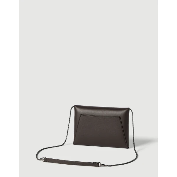 Brunello Cucinelli Duo pochette in calfskin with precious chain in Rust Brown, view 2 | Clutch Bags | Luxury Shoes 