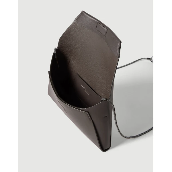 Brunello Cucinelli Duo pochette in calfskin with precious chain in Rust Brown, view 5 | Clutch Bags | Luxury Shoes 