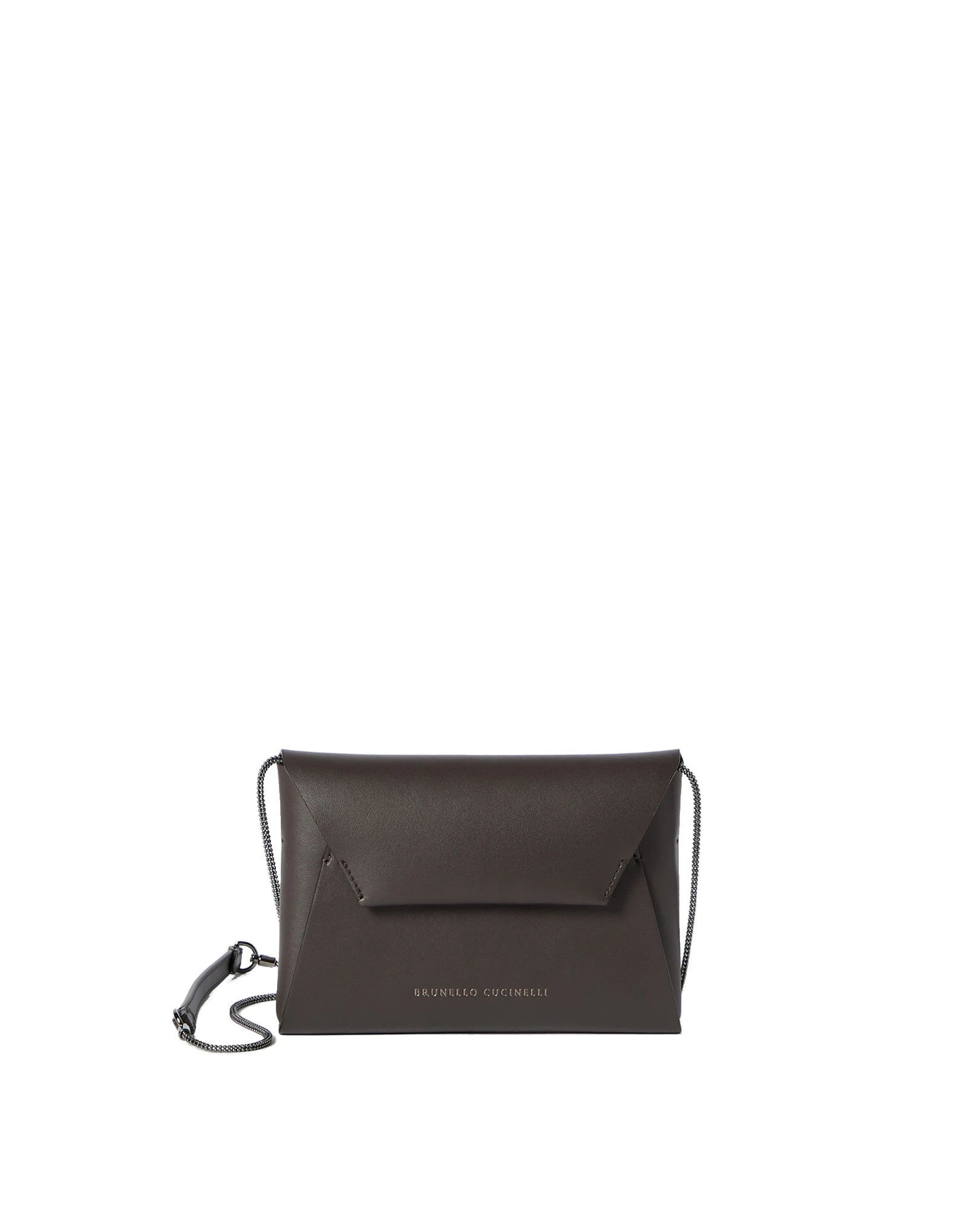 Brunello Cucinelli Duo pochette in calfskin with precious chain in Rust Brown Brunello Cucinelli Duo pochette in calfskin with precious chain in Rust Brown | Clutch Bags | Luxury Shoes