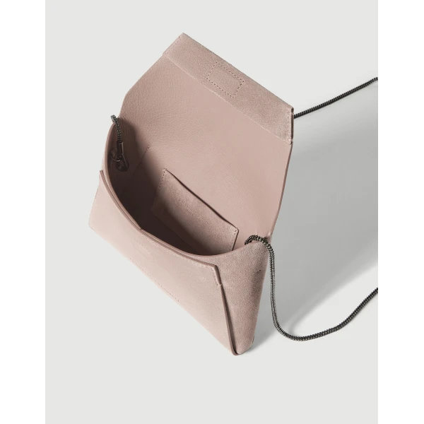 Brunello Cucinelli Duo pochette in suede with precious chain in Pink, view 5 | Clutch Bags | Luxury Shoes 