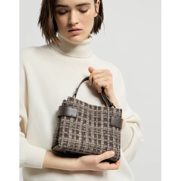 Essence small bag with check embroidery in Brown - Image 4
