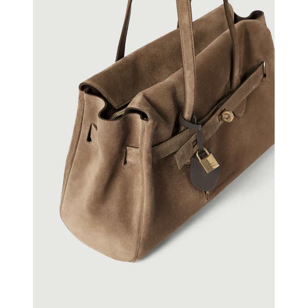 Explorer shoulder bag in suede in Bark - Image 3