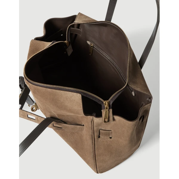 Explorer shoulder bag in suede in Bark - Image 5