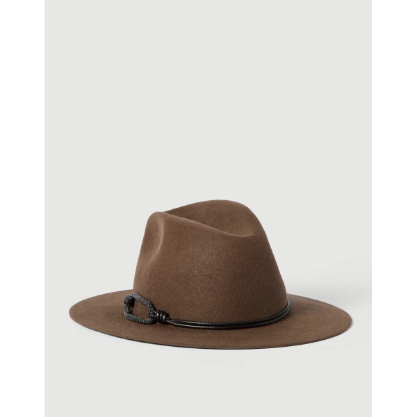 Brunello Cucinelli Felt fedora with monili in Brown, view 2 | Hats | Luxury Shoes 