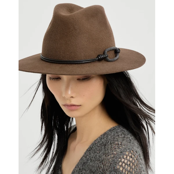 Brunello Cucinelli Felt fedora with monili in Brown, view 3 | Hats | Luxury Shoes 