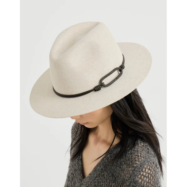 Brunello Cucinelli Felt fedora with monili in Panama, view 3 | Hats | Luxury Shoes 