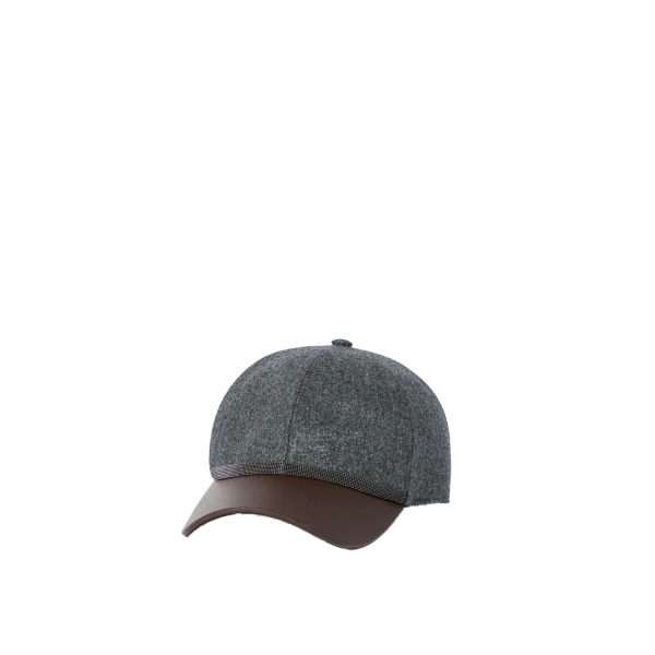 Brunello Cucinelli Flannel and nappa leather baseball cap in Dark Grey | Hats | Luxury Shoes 