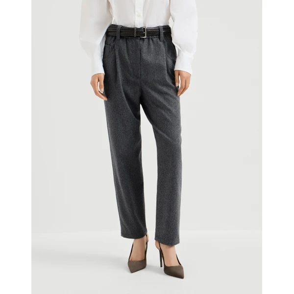 Brunello Cucinelli Flannel baggy trousers in Anthracite