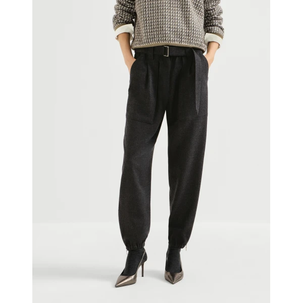 Brunello Cucinelli Flannel loose cargo trousers in Anthracite, view 2 | Pants | Luxury Shoes 