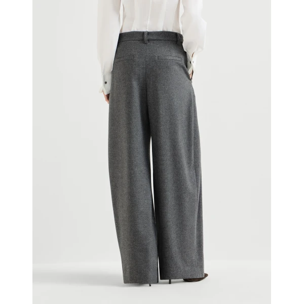 Brunello Cucinelli Flannel pleated barrel trousers in Stone Grey, view 3 | Pants | Luxury Shoes 