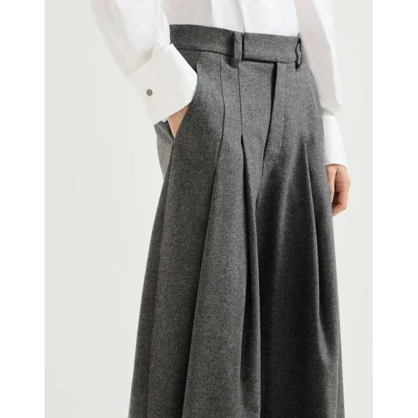 Brunello Cucinelli Flannel pleated barrel trousers in Stone Grey, view 4 | Pants | Luxury Shoes 