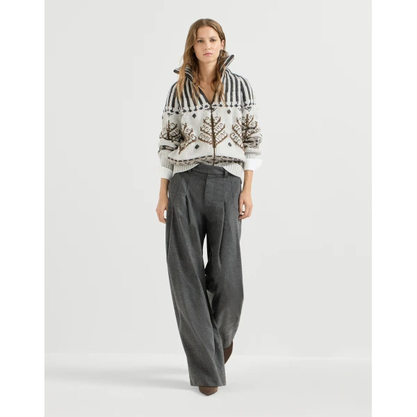 Brunello Cucinelli Flannel pleated barrel trousers in Stone Grey, view 5 | Pants | Luxury Shoes 