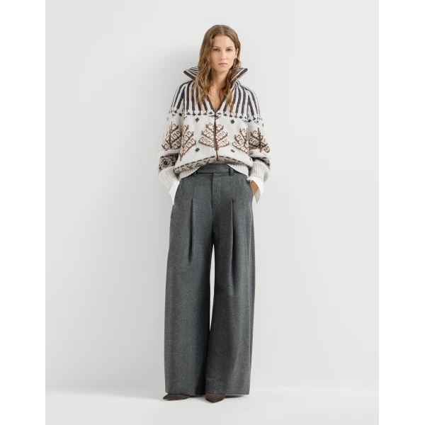 Brunello Cucinelli Flannel pleated barrel trousers in Stone Grey, view 6 | Pants | Luxury Shoes 
