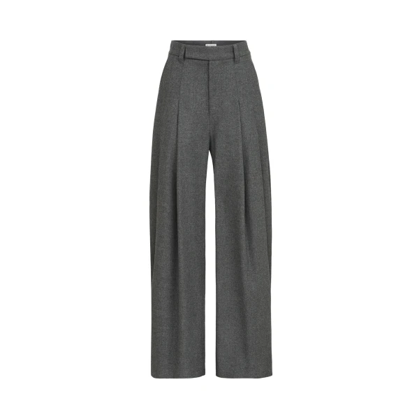 Flannel pleated barrel trousers in Stone Grey