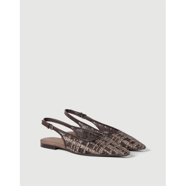Flats with Precious Check Embroidery in Rust Brown - Image 2