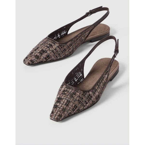 Flats with Precious Check Embroidery in Rust Brown - Image 4