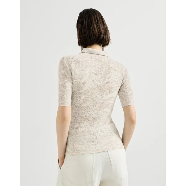 Brunello Cucinelli Flower lace knit polo in Fog