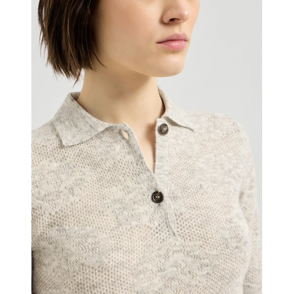 Brunello Cucinelli Flower lace knit polo in Fog