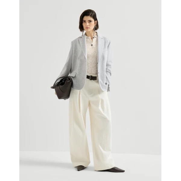 Brunello Cucinelli Flower lace knit polo in Fog