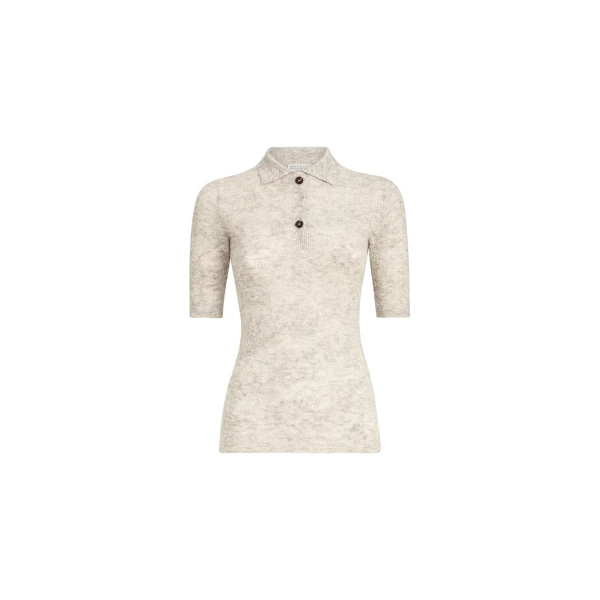 Flower lace knit polo in Fog