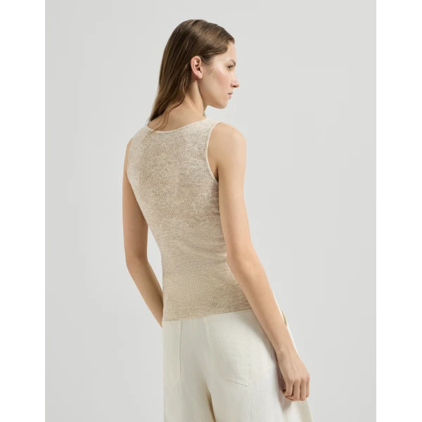 Brunello Cucinelli Flower lace knit top in Sand