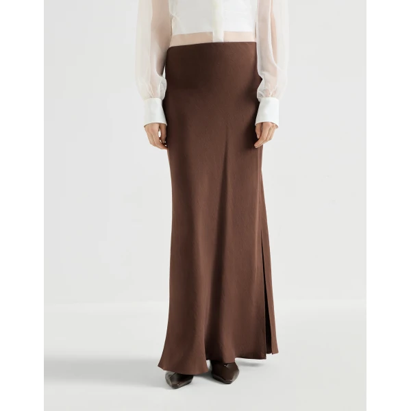Fluid Bias-Cut skirt in Cocoa - Image 2