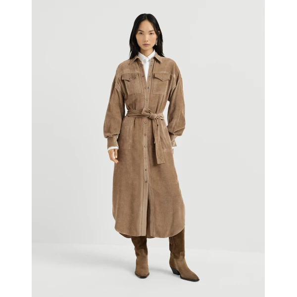 Brunello Cucinelli Fluid Corduroy shirt dress in Cappuccino