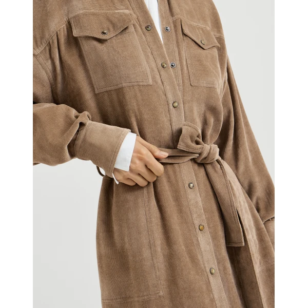 Brunello Cucinelli Fluid Corduroy shirt dress in Cappuccino