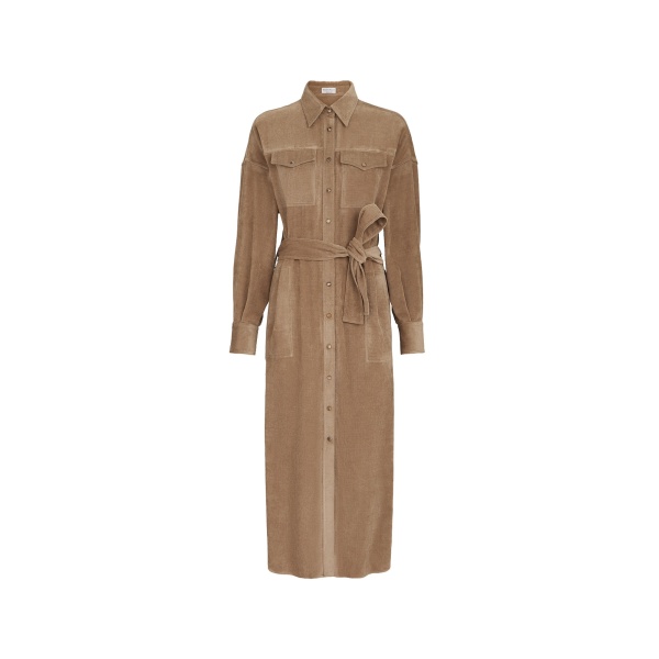 Brunello Cucinelli Fluid Corduroy shirt dress in Cappuccino