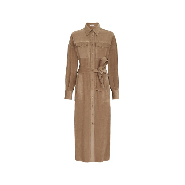 Brunello Cucinelli Fluid Corduroy shirt dress in Cappuccino