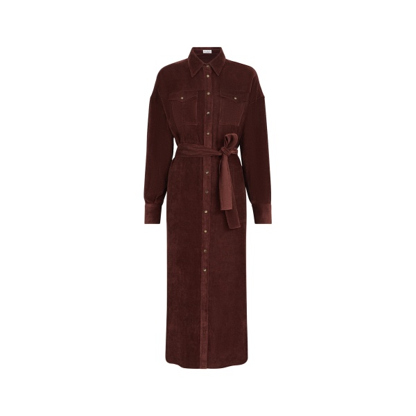 Brunello Cucinelli Fluid Corduroy shirt dress in Wine