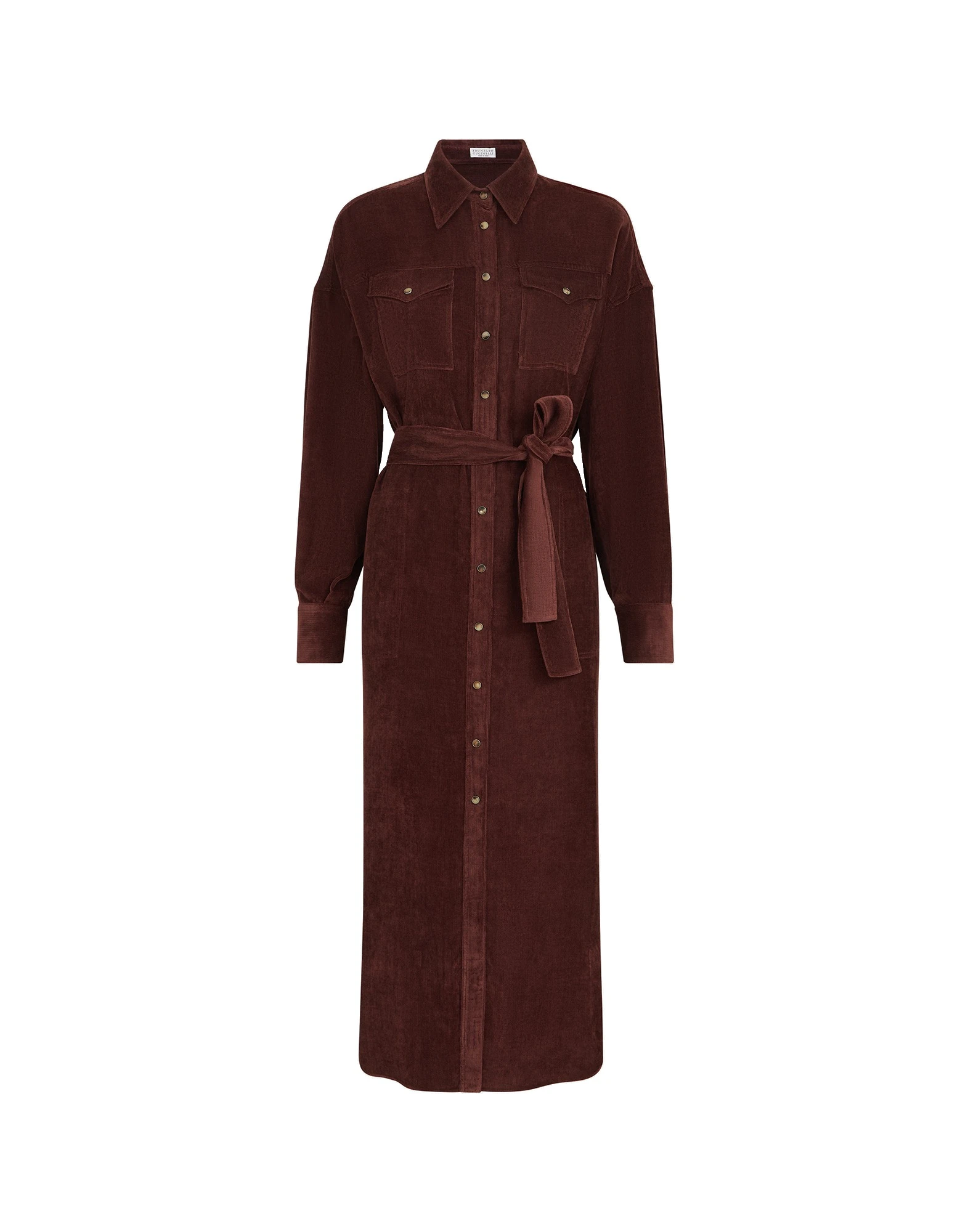Brunello Cucinelli Fluid Corduroy shirt dress in Wine | Buy Dresses at Luxury Shoes Brunello Cucinelli Fluid Corduroy shirt dress in Wine