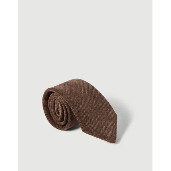 Brunello Cucinelli Fluid corduroy tie in Cigar, view 2 | Accessories | Luxury Shoes 