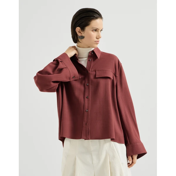 Brunello Cucinelli Fluid twill cropped shirt in Wine