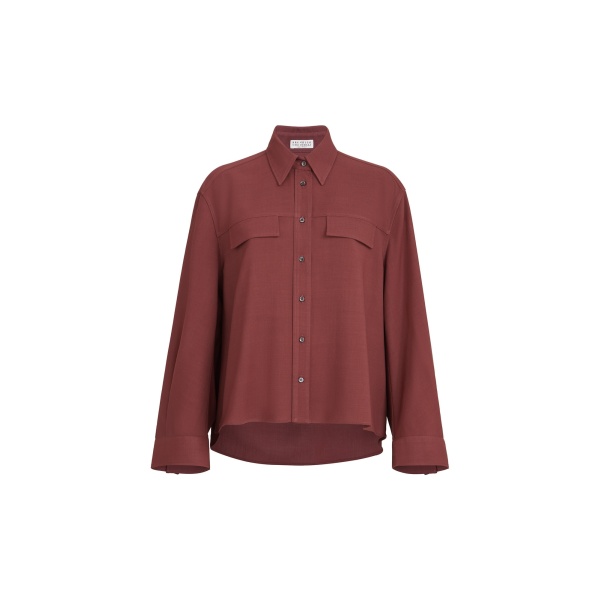 Brunello Cucinelli Fluid twill cropped shirt in Wine