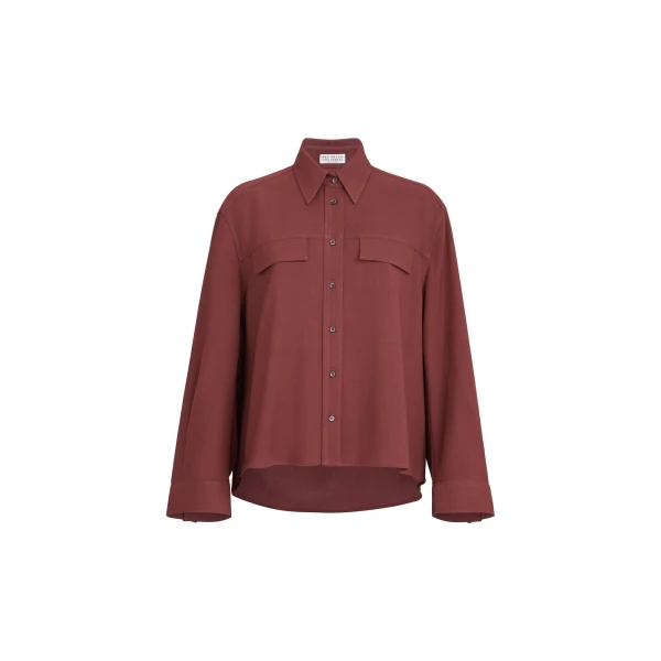 Brunello Cucinelli Fluid twill cropped shirt in Wine