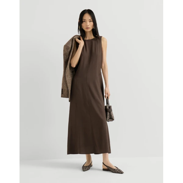 Brunello Cucinelli Fluid twill flared dress in Brown