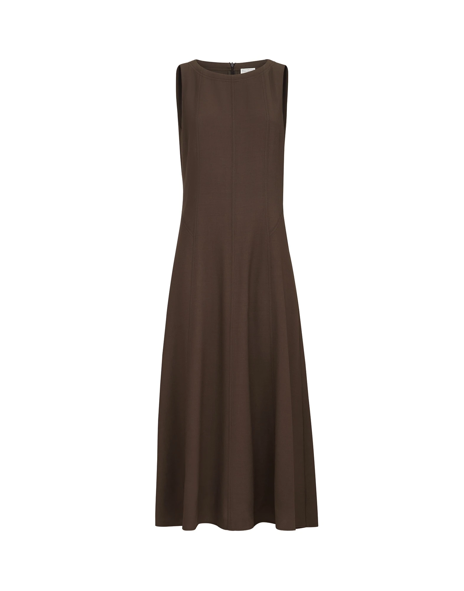 Brunello Cucinelli Fluid twill flared dress in Brown | Buy Dresses at Luxury Shoes Brunello Cucinelli Fluid twill flared dress in Brown