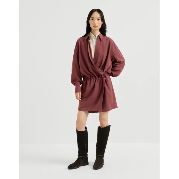 Brunello Cucinelli Fluid twill shirt dress in Wine