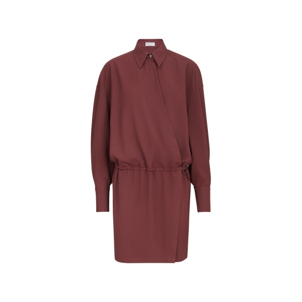 Brunello Cucinelli Fluid twill shirt dress in Wine