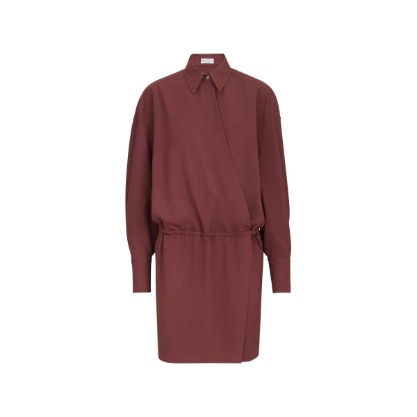 Brunello Cucinelli Fluid twill shirt dress in Wine