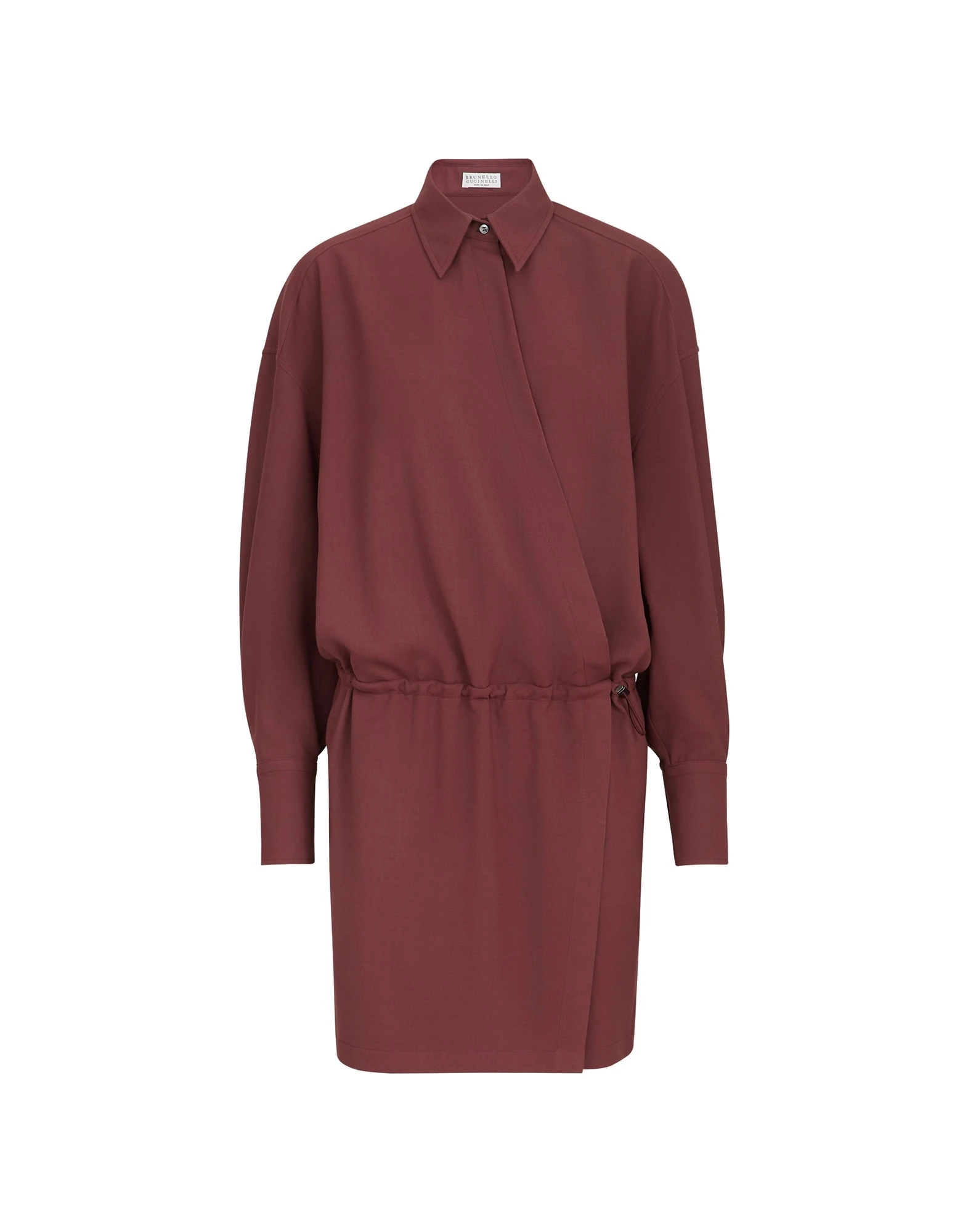 Brunello Cucinelli Fluid twill shirt dress in Wine | Buy Dresses at Luxury Shoes Brunello Cucinelli Fluid twill shirt dress in Wine